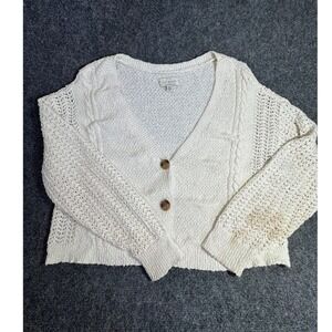 Lucky Brand Womens Cream Cable Knit Cropped Cardigan Sweater Size M White